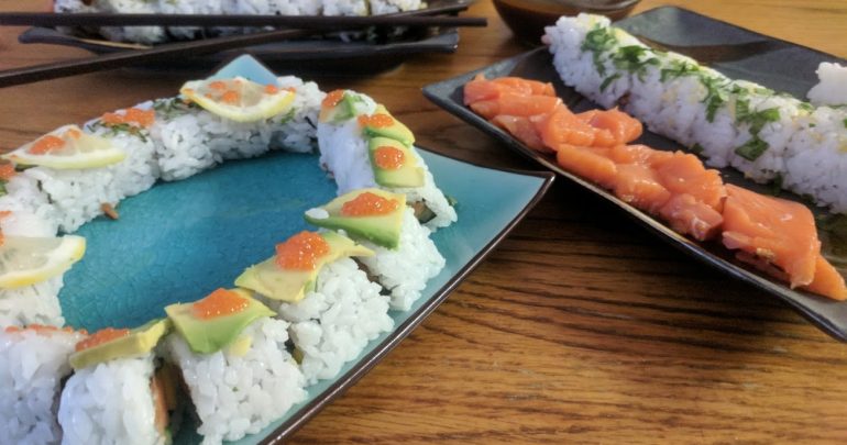 Chinook salmon sushi rolls